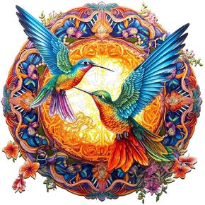Jigfoxy Wooden Puzzles for Adults, Hummingbird Wooden Jigsaw Puzzles, Unique Animal Shape Puzzles, Christmas Thanksgiving Gifts for Family Friend(S-7.9 * 7.9in-100psc)
