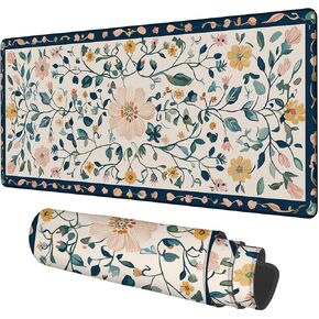 Gaming Desk Pad Large Extra Length Beautiful Floral Mouse Pad Keyboard Laptop Non-Slip Waterproof with Rubber Base Thick Stitched Edge Mouse Mat for Office Home 35.4 x 15.7 Inches