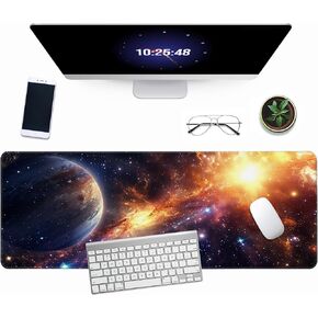 Minimalist Topographic Map Mouse Pad - Contour Extended Large Stitch Edge Mousepad. Black & White Non-Slip Gaming Desk Mat 31.5x11.8inch