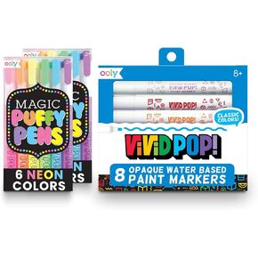 Magic Puffy Pens Neon Color Pens with 3D Ink (Pack of 2) & Vivid Pop! Super Bright Water Based Paint Markers (Set of 8), For Kids, School Supplies, Art Projects, Paint Pen Marker for Kids