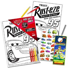ملصق تلوين Velvet Cars Disney Cars للأطفال - حزمة مع Lightning McQueen Velvet Art Coloring Page بالإضافة إلى علامات ، ملصقات ، المزيد | ديزني سيارات ورقة تلوين مخملية غامضة