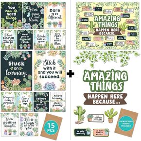 Decorably Cactus-Themed Motivational Posters and Bulletin Board Decorations Set for Classroom
