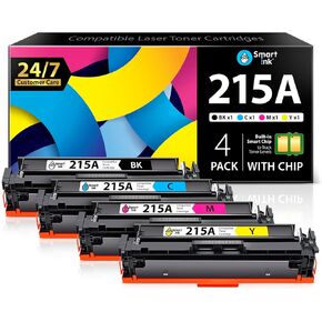 Smart Ink Compatible Toner Cartridge Replacement for HP 215A 215 A with Built-in Chip (4 Pack) to use with Color Laserjet Pro MFP M183fw M182n M182nw M155a M155nw (Black Cyan Magenta Yellow)