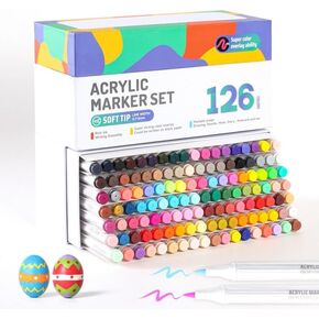 36 Colors Acrylic Paint Markers, Water Based Acrylic Paint Pens Set with Brush Tip for Wood, Glass, Paper, Stone, Egg, Rock Painting and DIY Crafts