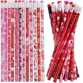 48 PCS Valentines خشبي أقلام الرصاص مع ممحاة ، مسملة للأطفال ، 12 أنماط