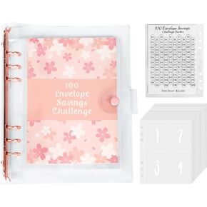 100 Envelops Money Saving Challenge Binder, Money Saving Binder with Laminated $5,050 Track Sheet & Pre-numbered Pockets Money Saving Challenge Book