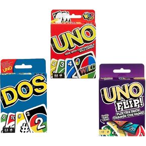 Mattel Uno و Flip و Dos Pack من 3 لعبة بطاقات التحرير والسرد