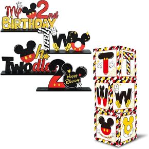 TONIFUL Red Yellow Black Cartoon Mouse 2nd Birthday Party Decor Bundle