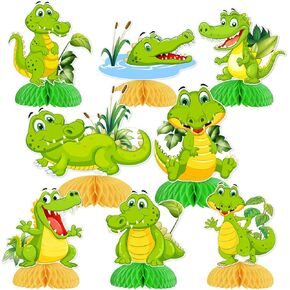Alligator Party Decorations 8pcs Crocodile Honeycomb Centerpiece Double-Sided Printing Table Decorations for Green Jungle Safari Reptile Themed Birthday Baby Shower Party Supplies