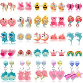 20/25 أزواج أطفال مقطع على أقراط للفتيات مقطع أقراط حفلة لصالح الفتيات (Pink 2)