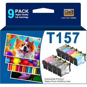 T157 157 Ink Cartridges High Yield T157120 T157220 T157320 T157420 T157520 T157620 T157720 T157820 T157920 Compatible with Stylus Photo R3000 Printer Ink,9 Pack