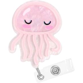 Cute Badge Reel Retractable, Pink Jellyfish Nurse Badge Reel, ID Name Badge Holder Retractable Clip for Nurse Pediatric Doctor Student Teacher Medical Worker