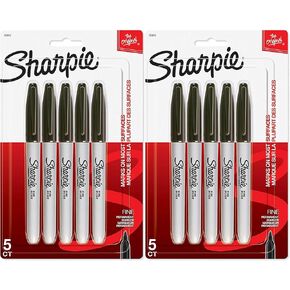 علامة دائمة Sharpie ، نقطة دقيقة ، أسود ، 2 حزمة من 5
