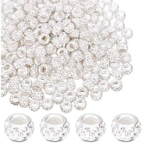 150 PCS Hair Beads 12 Mm Rhinestone European Shiny Beads Diamond Parkle Crystal Clay Hair Dice Garge Hole Rondelle Spacer for Jewelry Bracelet Snake Chair charms Making Supplies