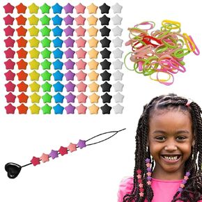 G Genleas 260pcs حبات السيليكون ، حبات الشعر السيليكون الملونة 5 ملم للضفائر للفتيات ، مع 100pcs نطاقات مطاطية مرنة و 2pcs حبات سريعة