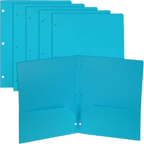 PATIKIL 6 PCS بلاستيك مجلدان جيبان ، 3 ثقب ثقب متينة المجلدات الثقيلة 2 جيب ، مقسم فهرس حجم الحرف مع فتحة بطاقة العمل للمنزل ، الأرجواني