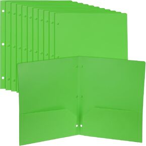 PATIKIL 12 PCS بلاستيك مجلدان جيبان ، 3 ثقب ثقب متين ثقيل 2 جيب المجلدات ، مقسم فهرس حجم الحرف مع فتحة بطاقة العمل للمنزل ، الأصفر