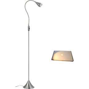 HomeFocus - LED Floor Lamp,Standing Lamp for Reading,Eye-Caring,Stepless Dimming,Floor Lamp for Living Room,Bedroom,LED 5W,Energy Efficient Super Bright (Satin Nickel)