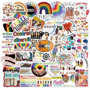 50pcs Celebrate Diversity Stickers Decals Pack，Cute Cartoon Stickers Vinyl Reusable Non-Repeating Waterproof Vinyl for Kids Teens Adults，for Water Bottle Phone Laptop Guitar Scrapbook Skateboard