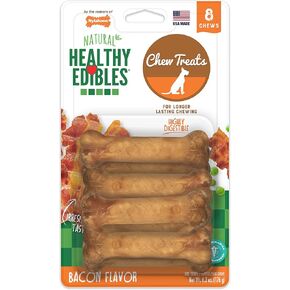 Nylabone Healthy Edibles Natural Dog Chews Long Lasting Bacon Flavor Treats for Dogs, X-Small/Petite (8 Count)