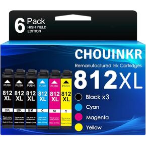 812XL Ink Cartridges Remanufactured 812XL Ink Cartridges Combo Pack for WF-7310, WF-7820, WF-7840 EC-C7000 Printer, 6 Pack