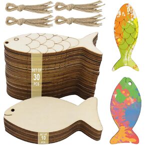 40 pcs زخرفة الأسماك الخشبية ، الحرف الخشبية غير المكتملة مع حبل القنب ، حرفة DIY فارغة الخشب معلقة على الشاطئ حفلة ، حمام بحري ، ديكور الغرفة الساحلية (خشبية)
