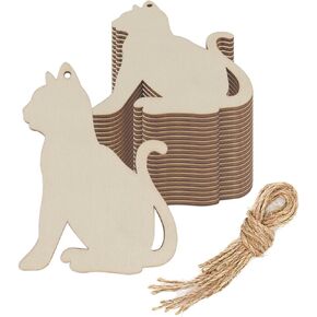 20pcs Cat Wood Diy Crية قواطع فارغة قطة خشبية على شكل زخارف معلقة مع توصيف الجوت علامات الخشب للاستحمام طفل زفاف حفل زفاف حفل زفاف حفل زفاف