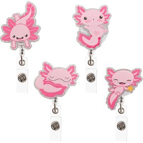 4 PCS Summer Highland Cow Badge Cenly مع مقطع التمساح الدوار والسلك القابل للسحب ، فلامينغو ، طيور البقر ، حامل بطاقة بطاقة الهراء ، الملحقات للمعلمين ، عمال مكتب الأطباء الممرضون
