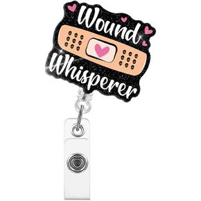 Wound Whisperer Badge Reels Retractable Glitter with Clip, Funny Badge Holder for Urgent Care Doctor, Wound Care Gifts for WOC Nurse School Nurse