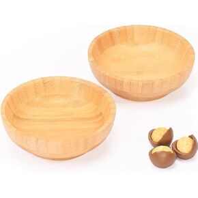 Bamboo Serving Bowls, Small Snack Bowls for Charcuterie/Fruit/Candy, 3.38 oz Handmade Dipping Bowls for Spice/Salsa/Tomato Sauce, Farmhouse Wooden Ramekins for Kitchen, Set of 2