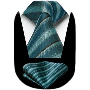 HISDERN Mens Ties Formal Striped Tie and Handkerchief Set Business Woven Pocket Square Striped Necktie Wedding College