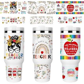 UV DTF Cup Wraps ، 6 ورقة معلم UV DTF نقل ملصقات لـ 40 أوقية من البهلوان ، قلم رصاص ملون ، قوس قزح ، نقدر تصاميم المعلمين ، مركبة مخصصة للمدرسة DIY
