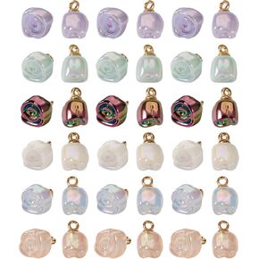 cheriswelry 42pcs electroplate acrylic acrylic rose pendants flower bud charms with golden tone brass refere 6 styles 14-15mm for Valentine Day Netclete roclec