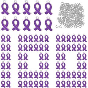 100Pcs Breast Cancer Awareness Charms Ribbon Charm Hope Pendants with 100Pcs Jump Ring for Jewelry Making Bracelets Necklaces Earring Women DIY Crafts
