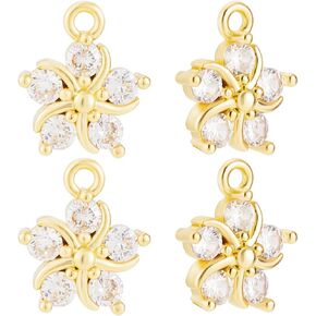 Beebeecraft 1 Box 10pcs Flower Charms Bulk Real 18K Gold Gold Prass Cubic Zirconia micro Pave 5 Petal Floral Dangle Charms for Jewelry Making Making Making Occlaces Diy Crafts