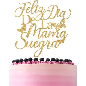 Gold Glitter Feliz Dia De La Mama Suegra Cake Topper, Happy Mother's Day/Feliz Dia Del Las Madres, Funny Mother's Day Party Decorations Supplies