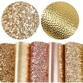 ملحقات David Accessories Glitter Glitter Faux Leather Sheets Metallic Grain Motor Patter Matter Fabrics 5pcs 7.7 "× 12.9" (20 سم × 33 سم) لمقاطع مقاطع DIY (سلسلة ذهبية)