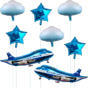 31inch Large Airplane Balloons Set Airplane Aviator Adventure Themed Birthday Party Supplies Blue Adventure Theme Party Decoration (8 Pcs)