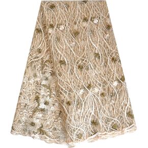 SanVera17 African Lace Net Fabrics Nigerian Embroidered Sparkling Stone French Fabric for Party Dress (Green) 5 Yards