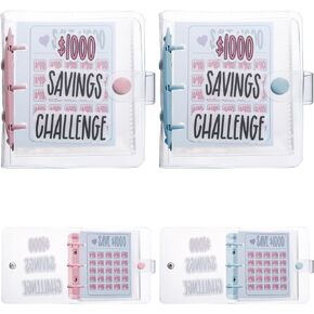Money Saving Challenge, 1000 Dollar Money Savings Budget Book with Cash Envelopes Mini Money Saver Binder Cash Binder for Budgeting Cash Planner, 2 Colors