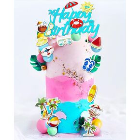 Jevenis Beach Cake Decorations Summer Surfboard Cake Toppers Pool Party Cake Cake Decorations Luau Cake Decorations Hawaiian Cake Decorations for Summer Decorations