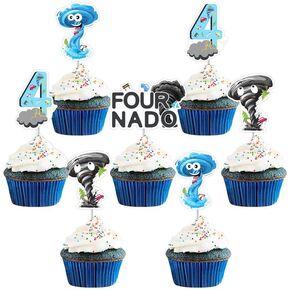 Cheereveal 24pcs Fournado عيد ميلاد القبعات العليا ، تورنادو 4 ديكورات كعكة عيد ميلاد الأزرق والأسود ، لوازم استحمام الطفل تحت عنوان الإعصار
