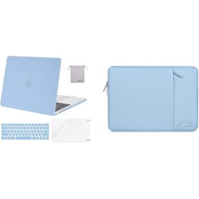 MOSISO Compatible with MacBook Pro 13 inch Case 2016-2020 Release A2338 M1 A2289 A2251 A2159 A1989 A1706 A1708, Plastic Hard Case&Vertical Sleeve Bag with Pocket, Airy Blue