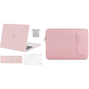 MOSISO Compatible with MacBook Pro 13 inch Case 2016-2020 Release A2338 M1 A2289 A2251 A2159 A1989 A1706 A1708,Plastic Shell&Vertical Sleeve Bag&Keyboard Skin&Screen Protector&Pouch,Rose Quartz