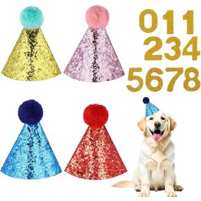 4 PCS Dog Party Hat Hat Mini Birthday Hats with Numbers Dog Birthday Hats with Pompons Multi-Clor Cat Birthday Hat Glitter Mini Party Hats Cat Cat for Dogs Cats Pottored Animals