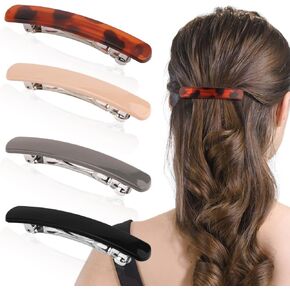Ahoney 4Pcs Hair Barrettes for Women: 3.6" Flat Banana Clips, Pins for Thin Hair Styling Accessories, Gift Set (Black/Brown/Red/Pink) in Kuwait