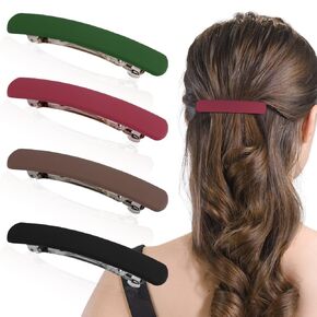 Ahoney 4Pcs Hair Barrettes for Women: 3.6" Flat Banana Clips, Pins for Thin Hair Styling Accessories, Gift Set (Black/Brown/Red/Pink)