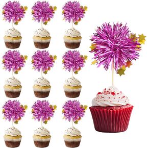 PATIKIL الألعاب النارية كب كيك أعلى القبعات ، 50 PCS البريق بهرج باتلا الثلج كب كيك يختار التخرج حفل زفاف رقائق زفاف ديكور كوكتيل الغذاء الفاكهة مسواك عيد الميلاد ، أحمر ، أحمر
