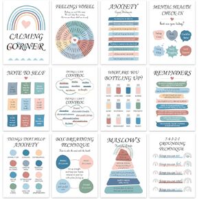 12 Pcs Mental Health Posters, Therapist Office Decor, Care Mental Health Posters, Counseling Office Must Haves, Motivational Inspirational Posters Decorations, Style B