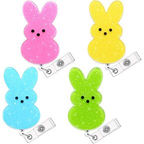 4 PCS Easter Bunny Rabbit Retractable Badge Cenle ID TAG with ALVATOR CLAP